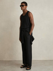 Reiss | Textured Crew Neck Ribbed Vest in Black