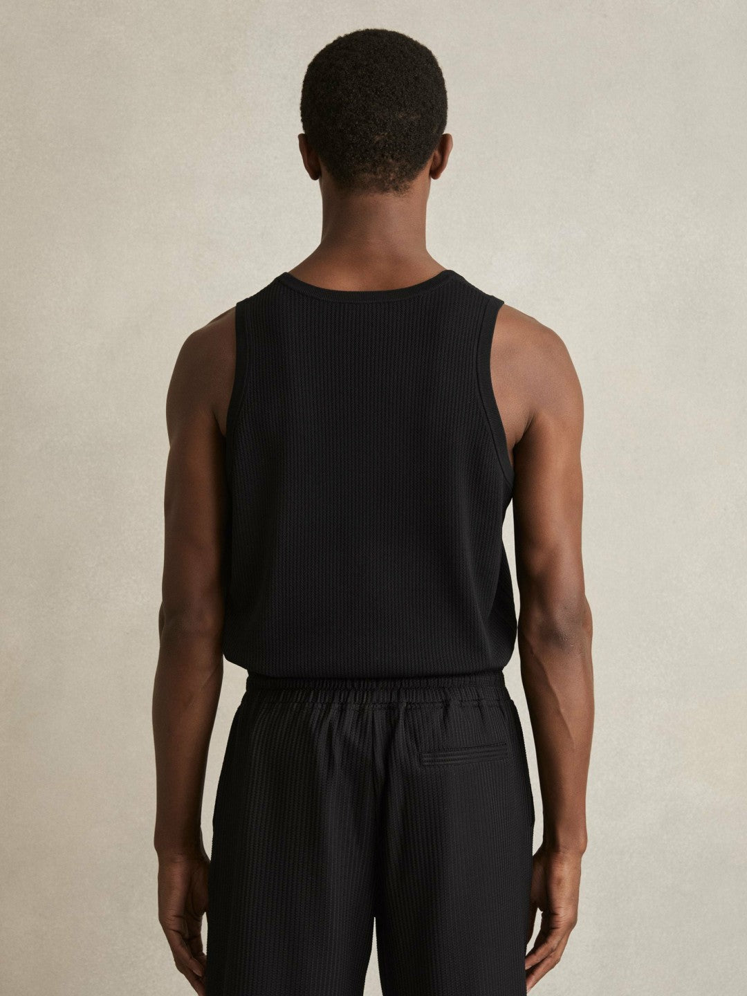 Reiss | Textured Crew Neck Ribbed Vest in Black