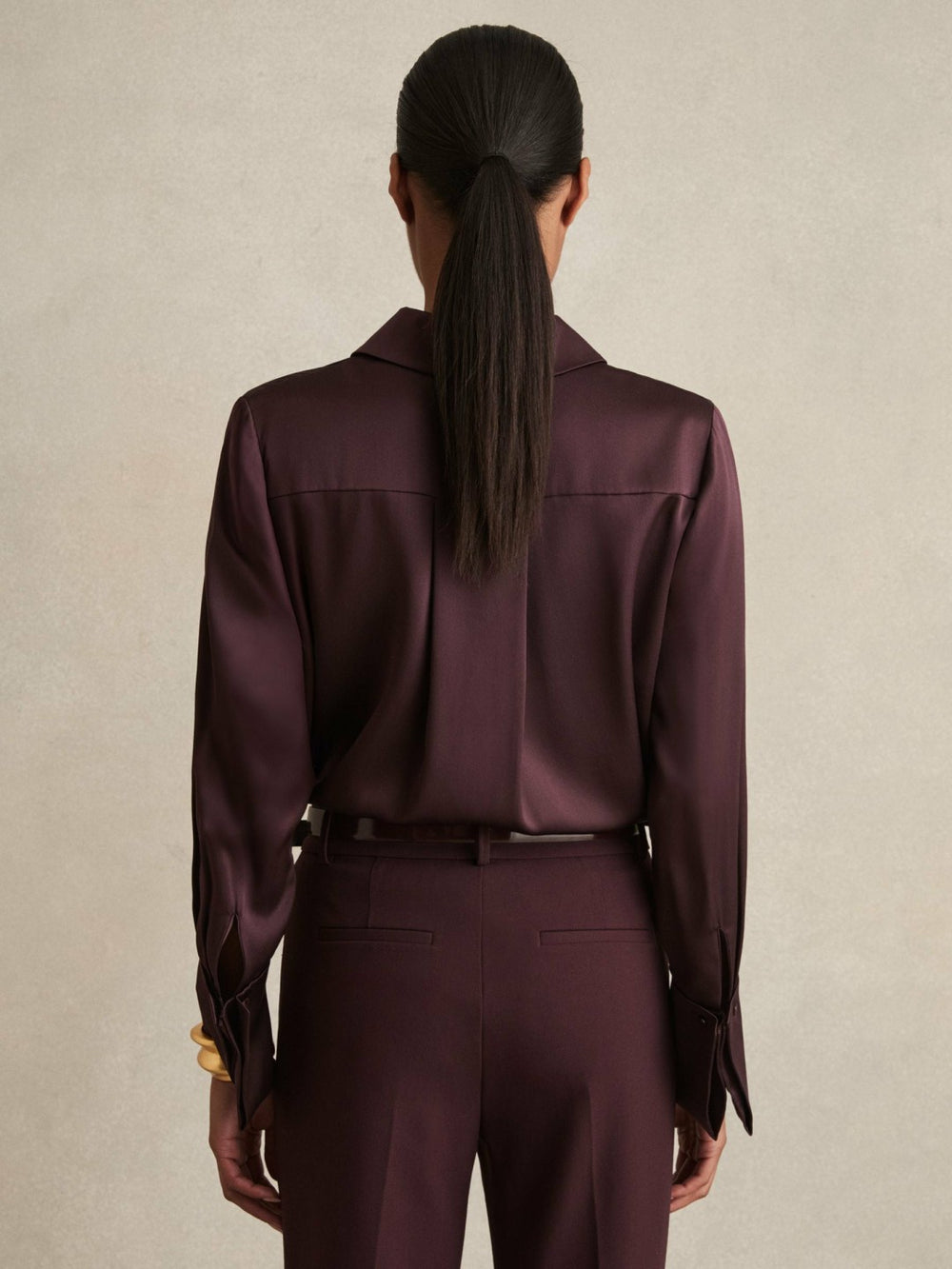 Reiss | Silk Double-Cuff Button-Through Shirt in Red