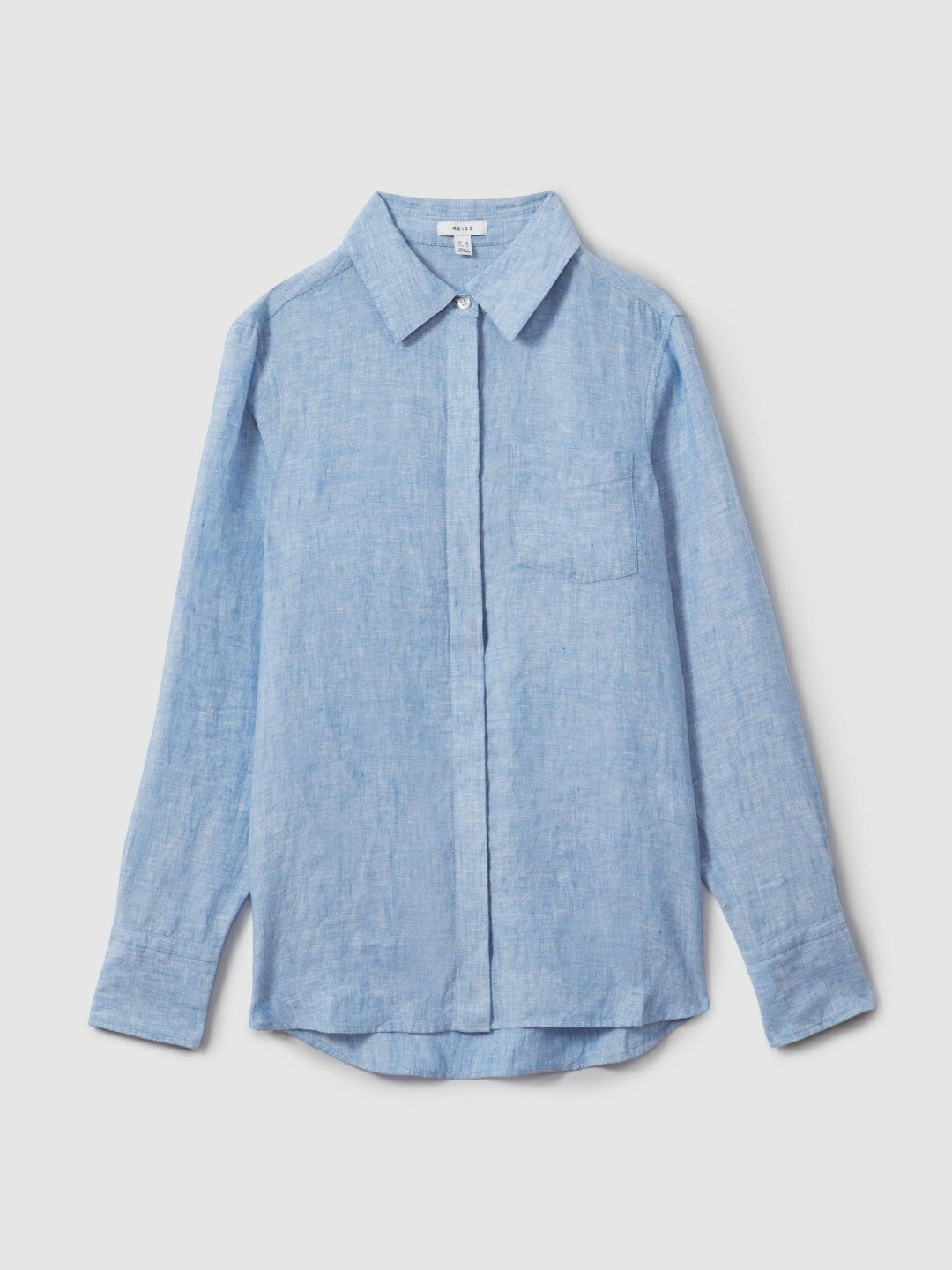 Reiss | Linen Button-Through Shirt in Blue
