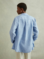 Reiss | Linen Button-Through Shirt in Blue