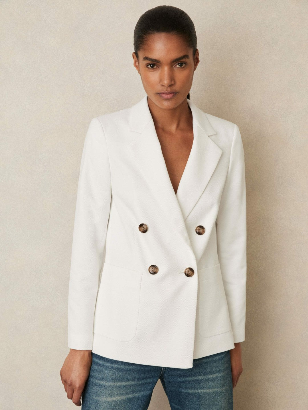 Reiss | Double-Breasted Notch-Lapel Blazer in White