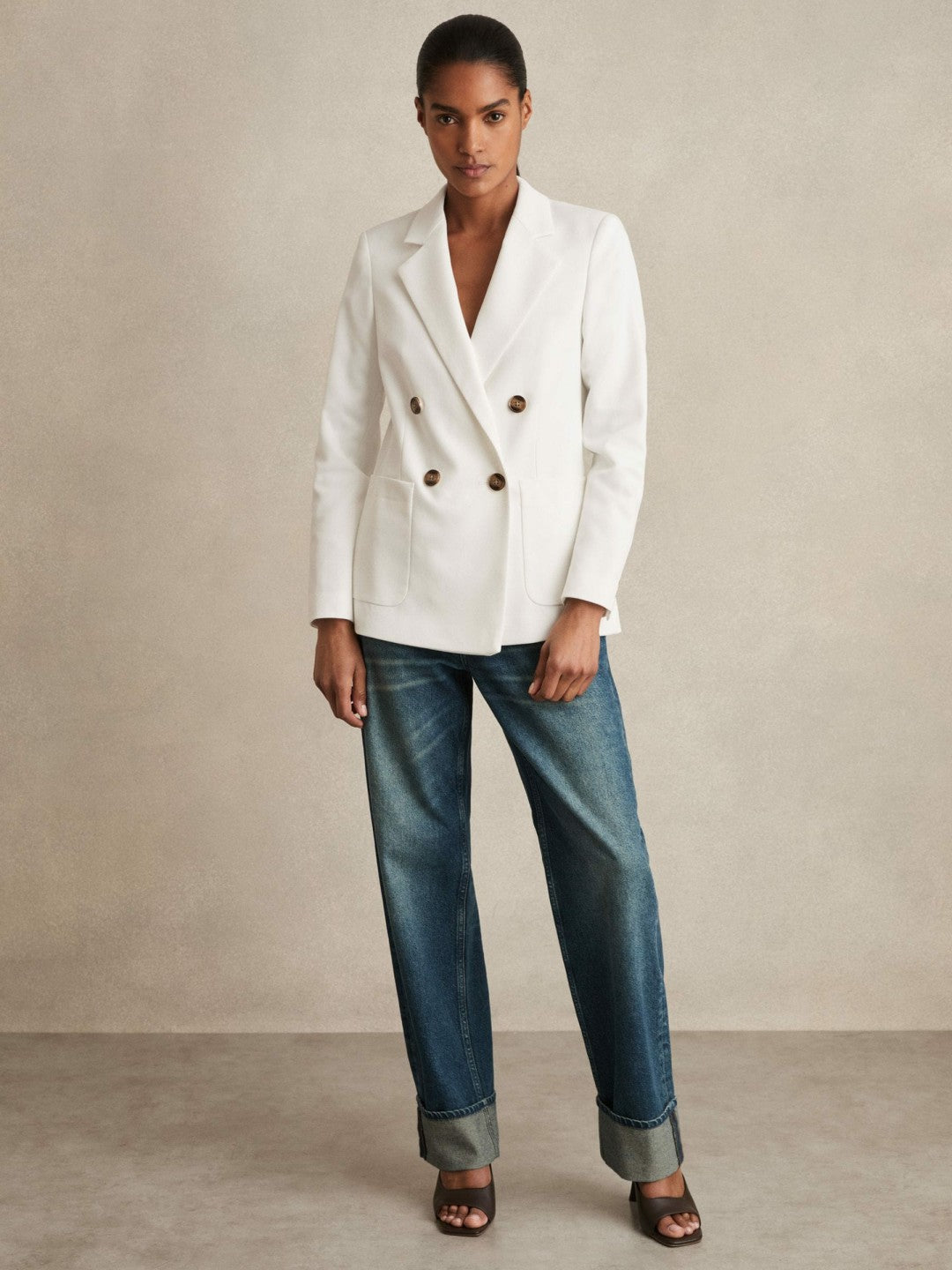 Reiss | Double-Breasted Notch-Lapel Blazer in White