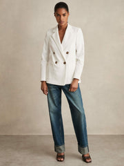 Reiss | Double-Breasted Notch-Lapel Blazer in White