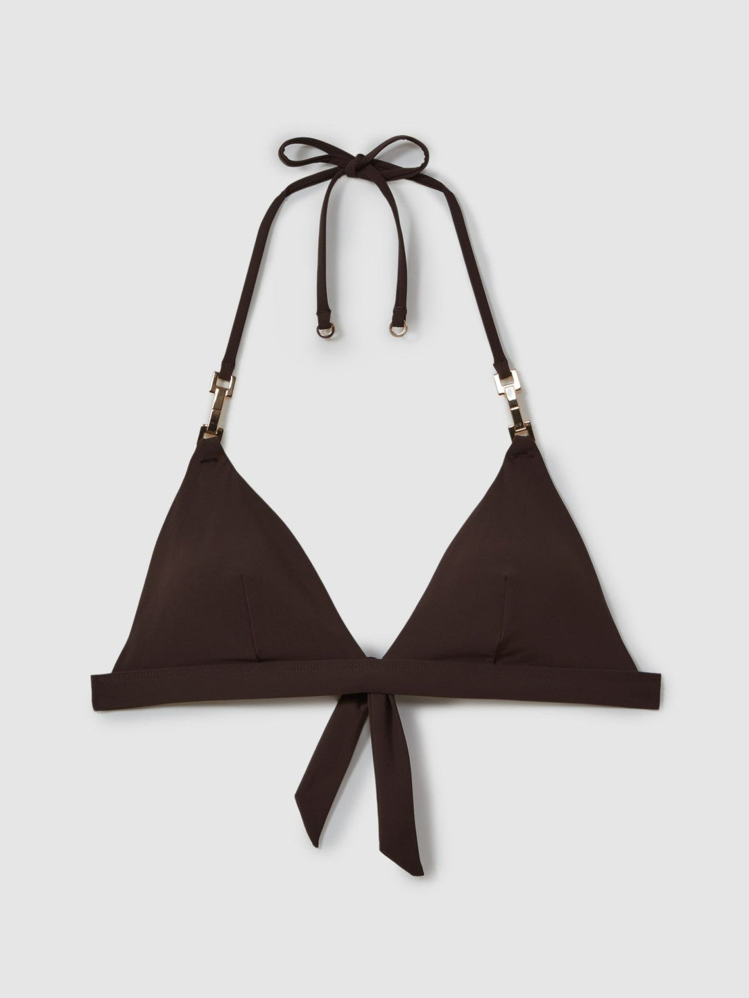 Reiss | Triangle Halter Neck Bikini Top in Chocolate
