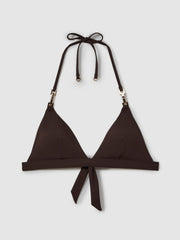 Reiss | Triangle Halter Neck Bikini Top in Chocolate