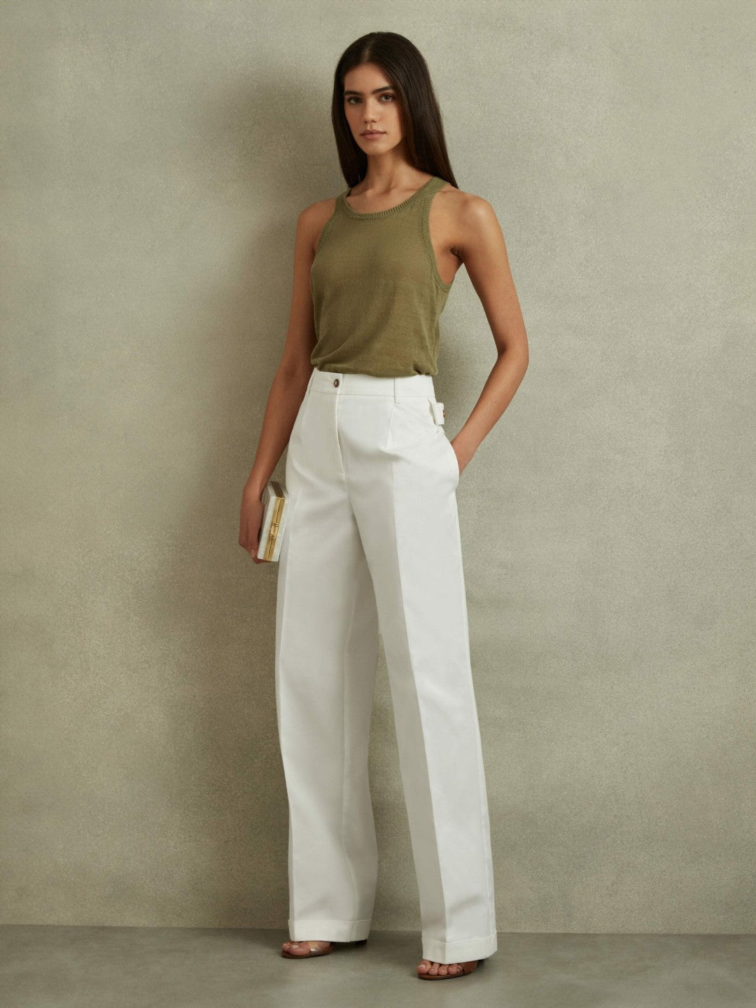 Reiss | Cotton Wide Leg Suit Trousers in White