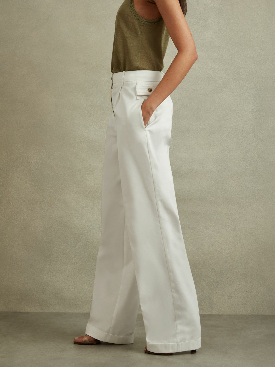 Reiss | Cotton Wide Leg Suit Trousers in White