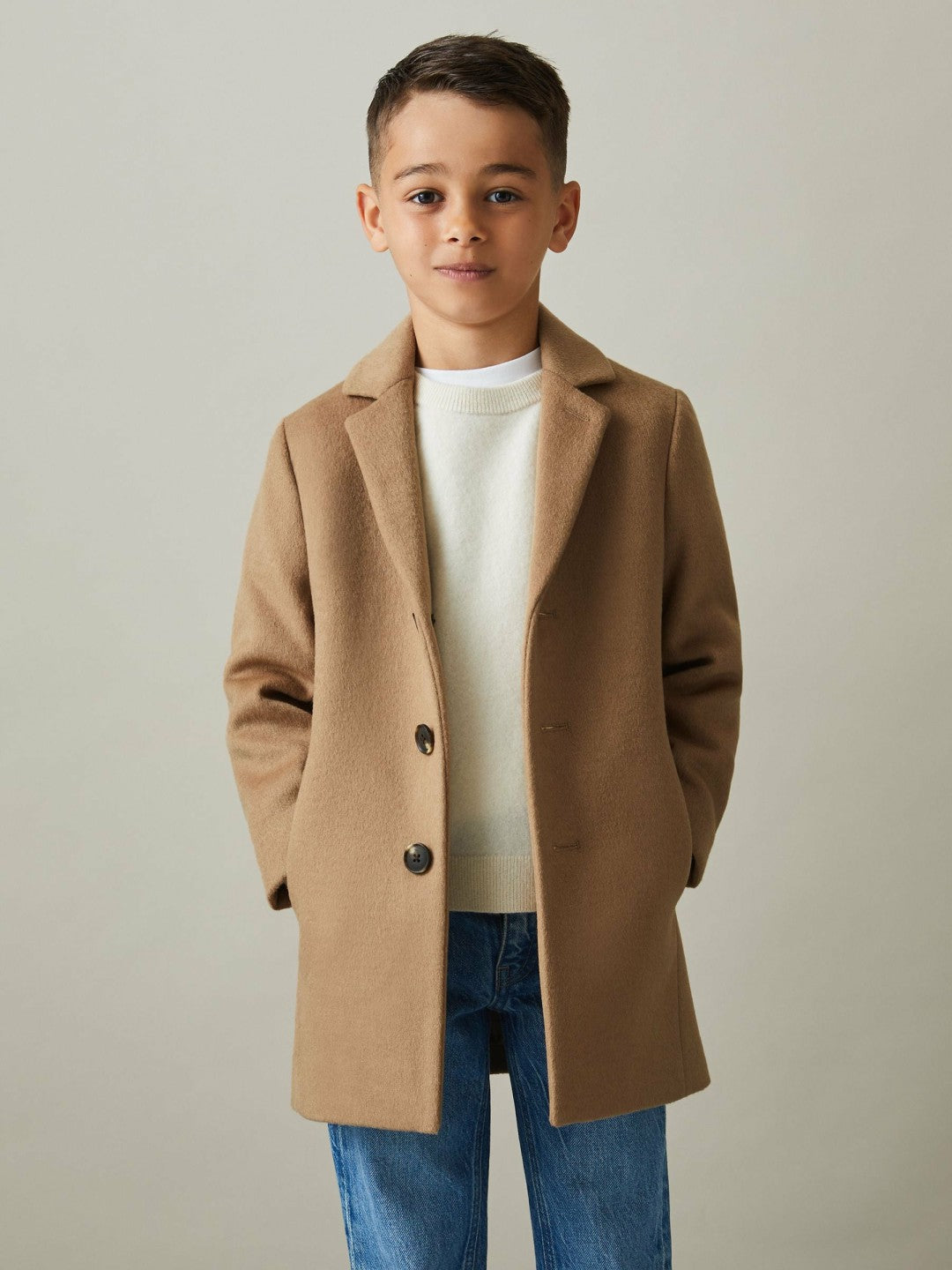 Reiss | 9-13 yrs Single Breasted Overcoat in Camel