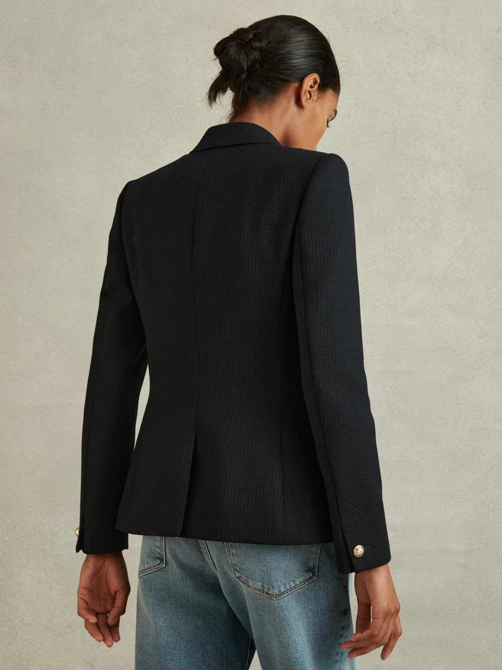 Reiss | Tailored Fit Textured Double Breasted Blazer in Navy