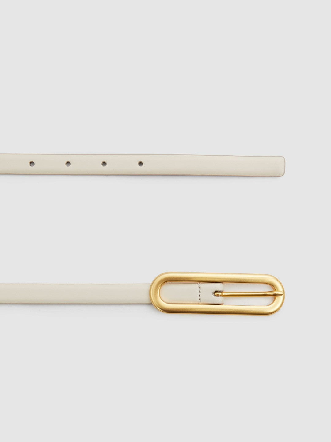 Reiss | Thin Leather Elongated Buckle Belt in Off White