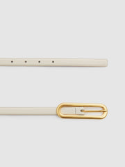 Reiss | Thin Leather Elongated Buckle Belt in Off White