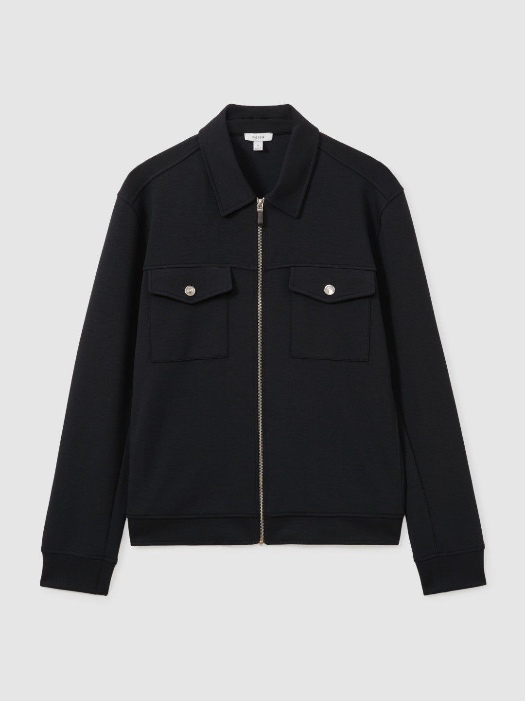 Reiss | Interlock Jersey Zip-Through Jacket in Navy Blue
