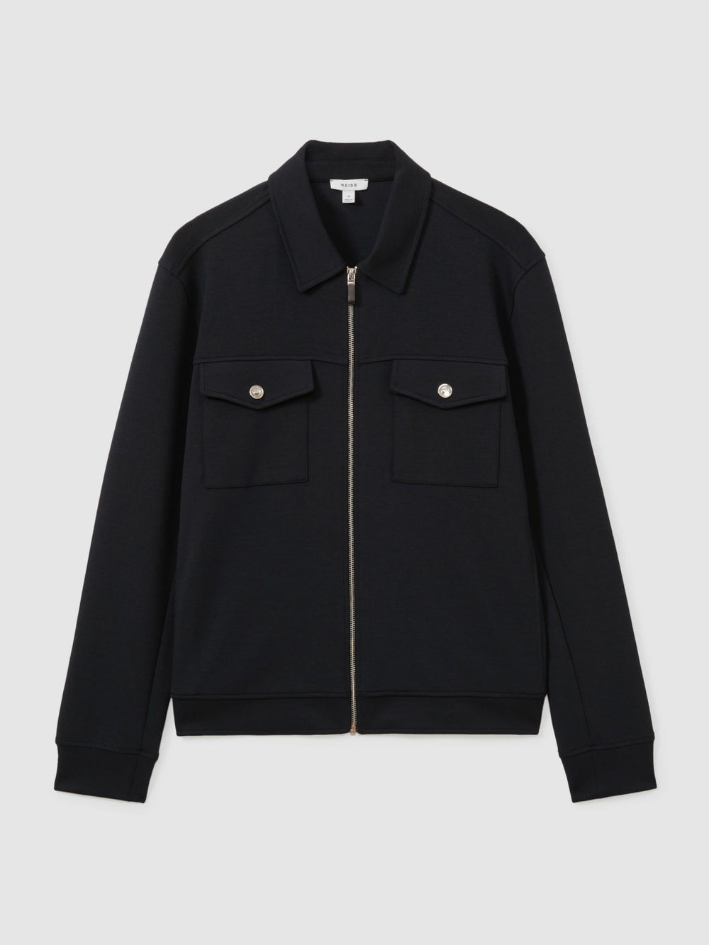 Reiss | Interlock Jersey Zip-Through Jacket in Navy Blue