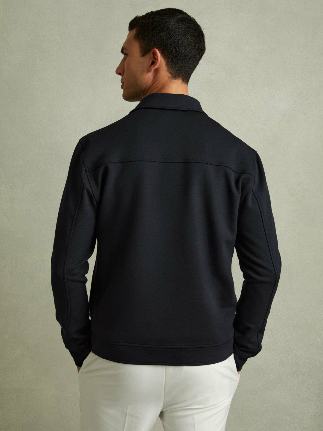 Reiss | Interlock Jersey Zip-Through Jacket in Navy Blue