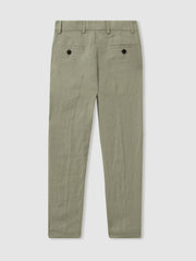 Reiss | 3-9 yrs Slim Fit Linen Adjustable Trousers in Apple