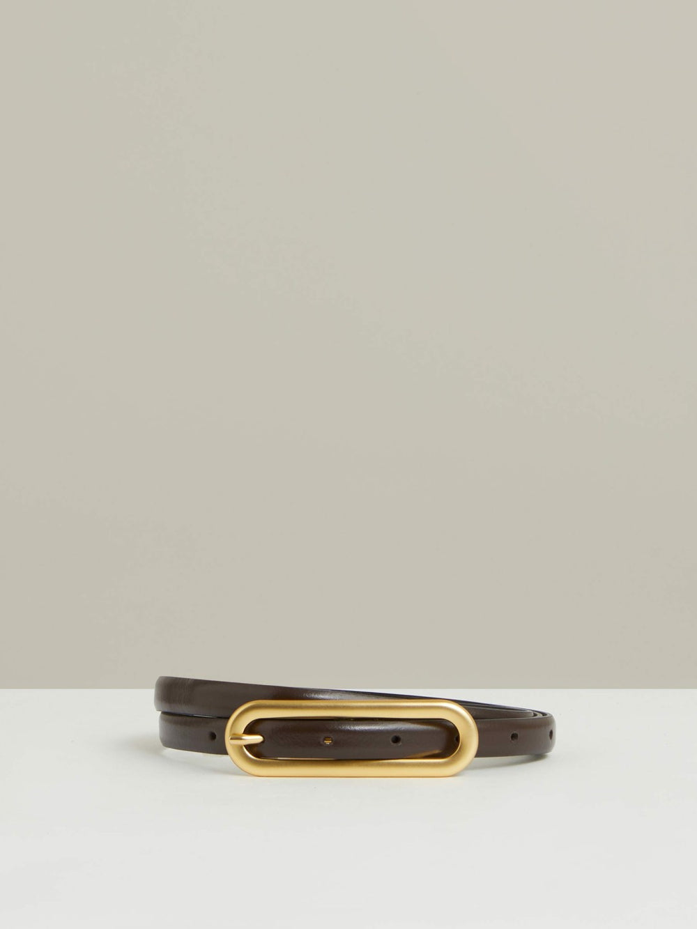 Reiss | Thin Leather Elongated Buckle Belt in Chocolate