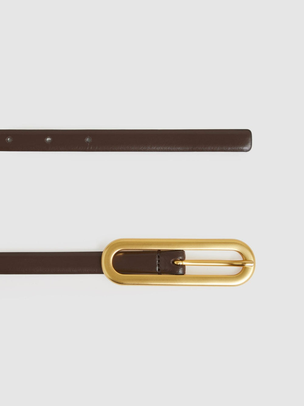 Reiss | Thin Leather Elongated Buckle Belt in Chocolate