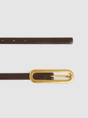 Reiss | Thin Leather Elongated Buckle Belt in Chocolate