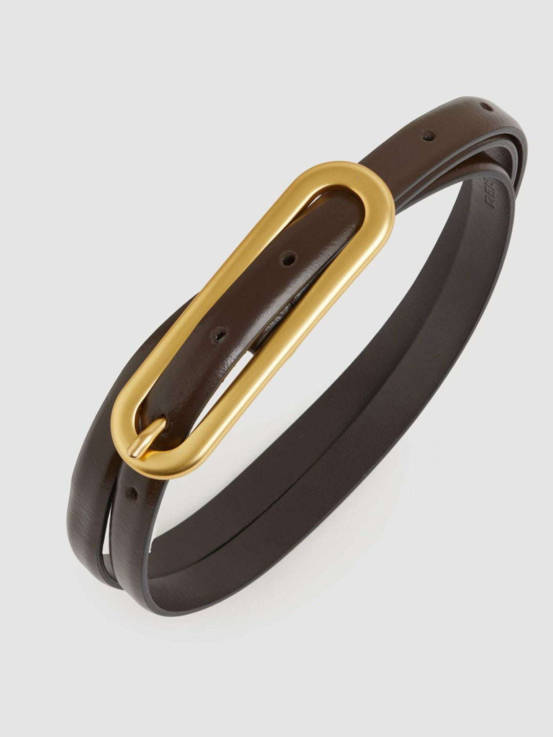 Reiss | Thin Leather Elongated Buckle Belt in Chocolate