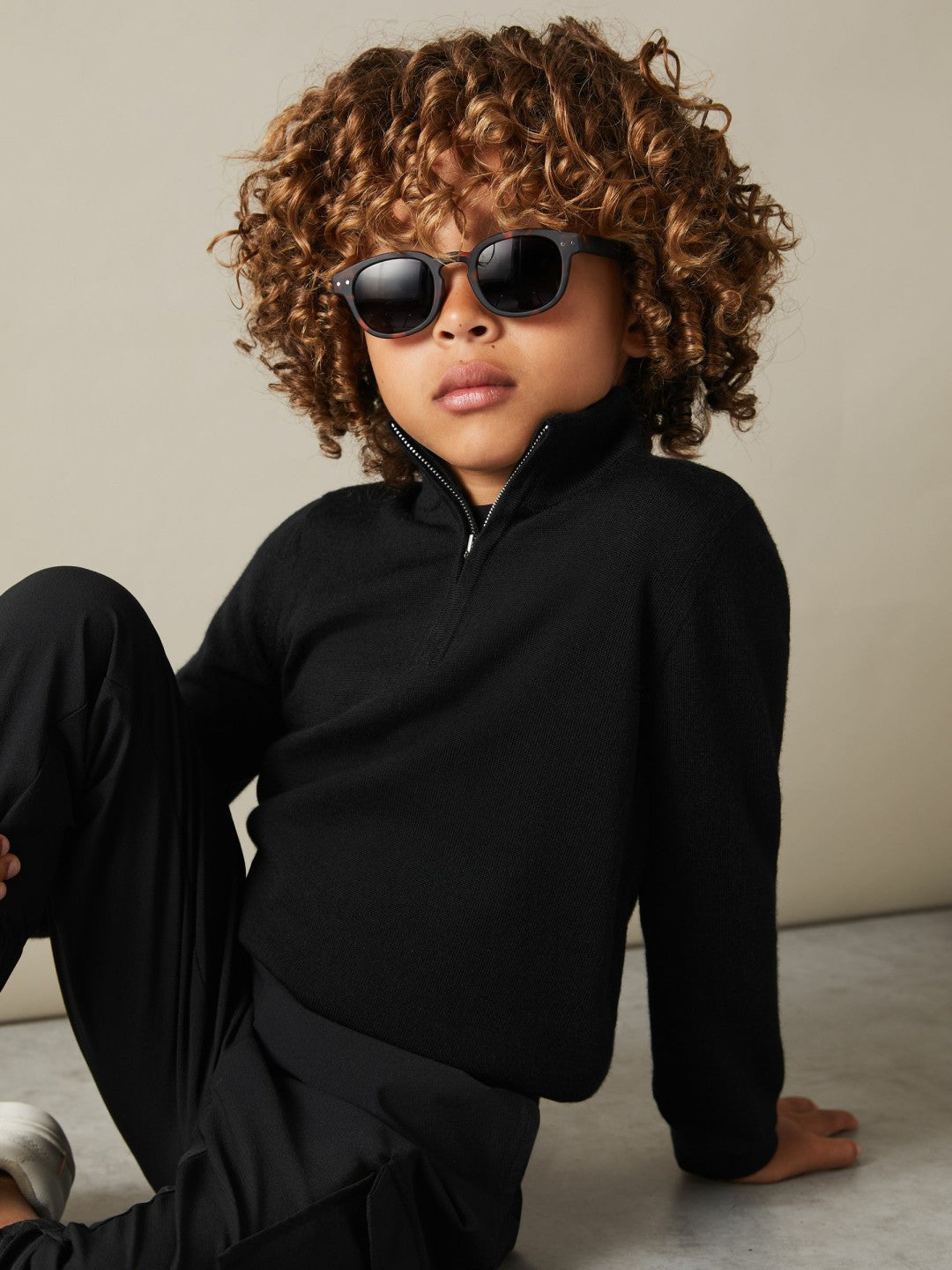 Reiss | 3-9 yrs Merino Wool Half-Zip Funnel Neck Jumper in Black