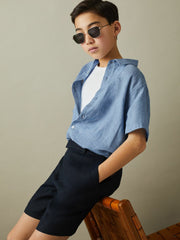 Reiss | 3-9 yrs Short Sleeve Linen Shirt in Sky Blue