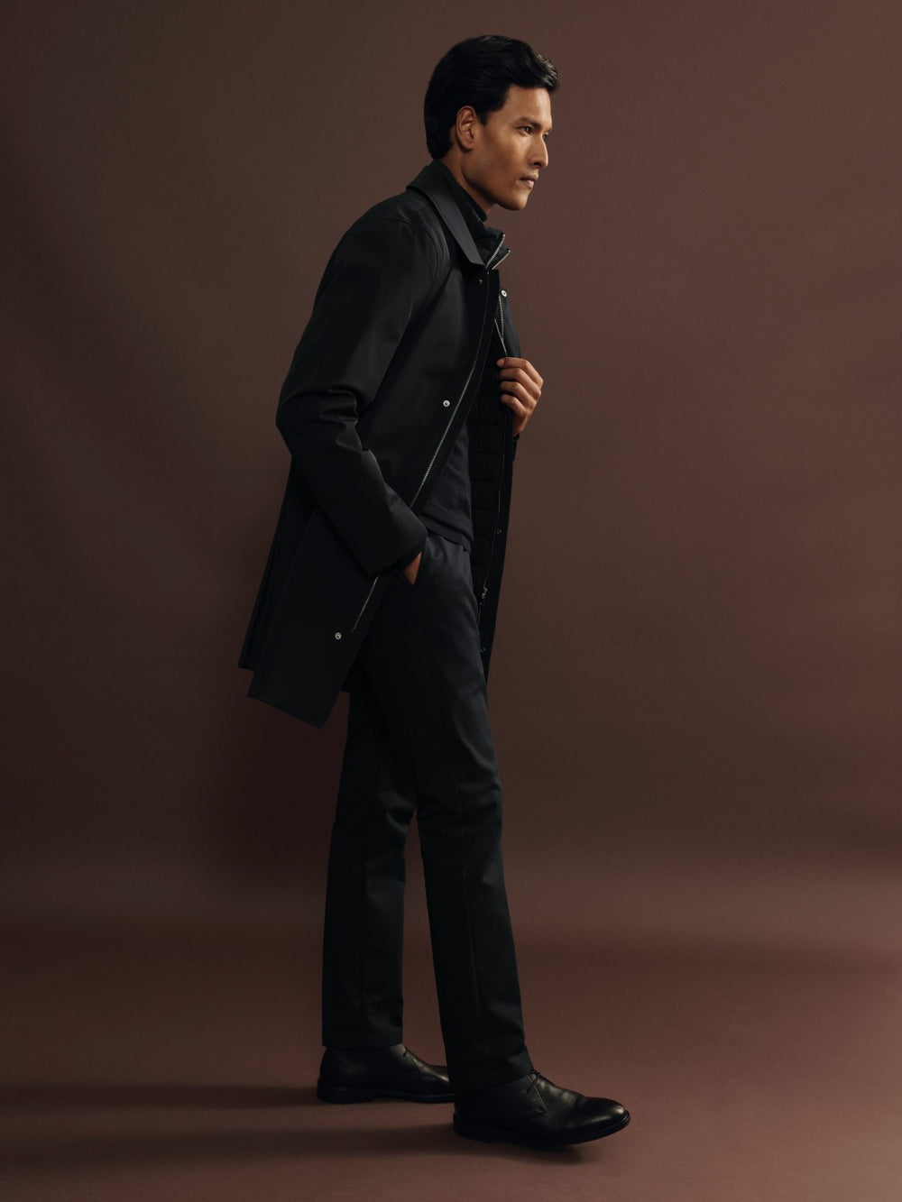 Reiss | Hybrid Removable Funnel Neck Overcoat in Navy