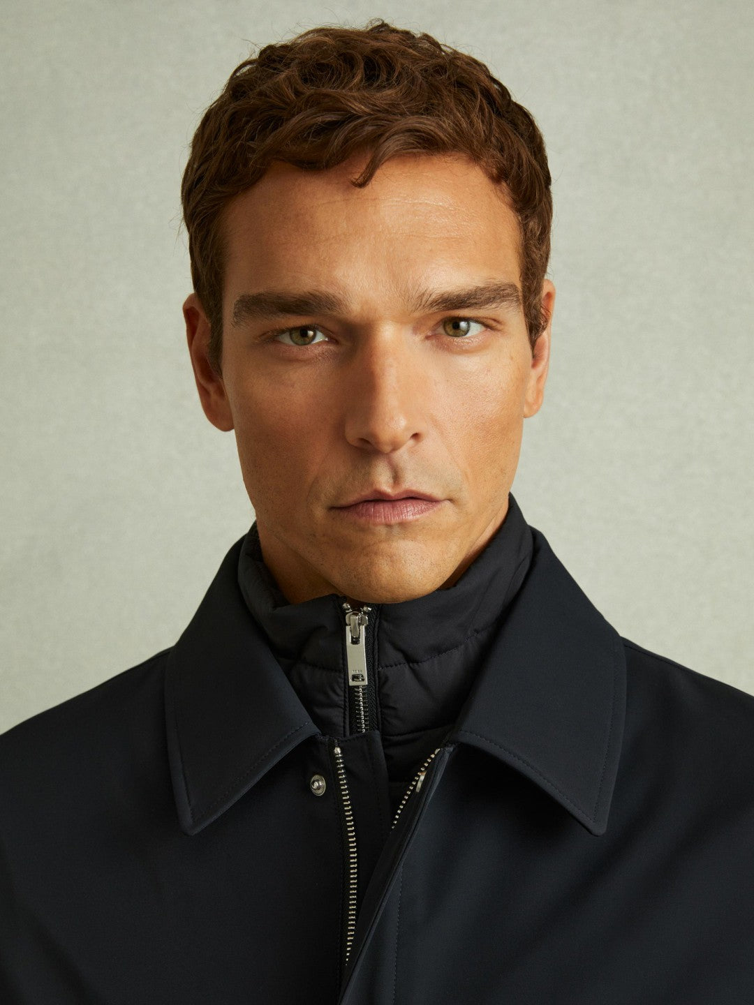 Reiss | Hybrid Removable Funnel Neck Overcoat in Navy