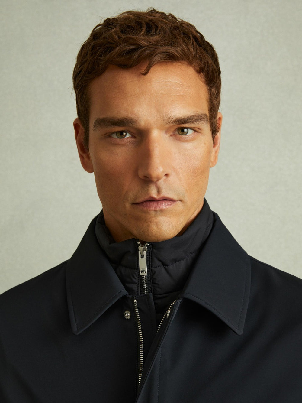 Reiss | Hybrid Removable Funnel Neck Overcoat in Navy