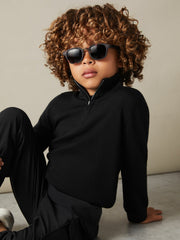 Reiss | 9-13 yrs Merino Wool Half-Zip Funnel Neck Jumper in Black