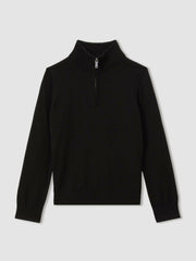 Reiss | 9-13 yrs Merino Wool Half-Zip Funnel Neck Jumper in Black