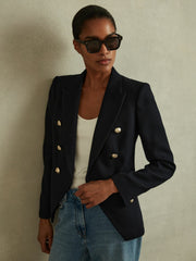 Reiss | Petite Tailored Fit Textured Double Breasted Blazer in Navy
