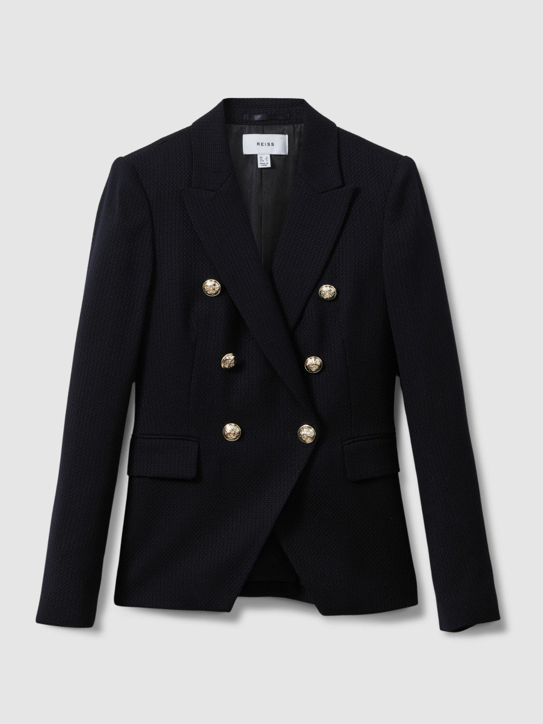Reiss | Petite Tailored Fit Textured Double Breasted Blazer in Navy