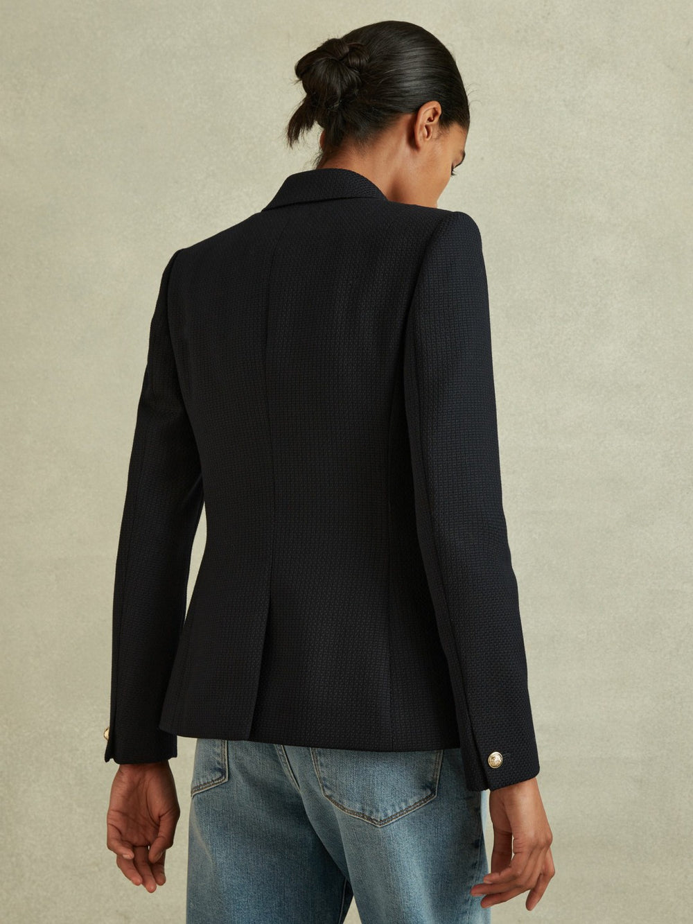 Reiss | Petite Tailored Fit Textured Double Breasted Blazer in Navy