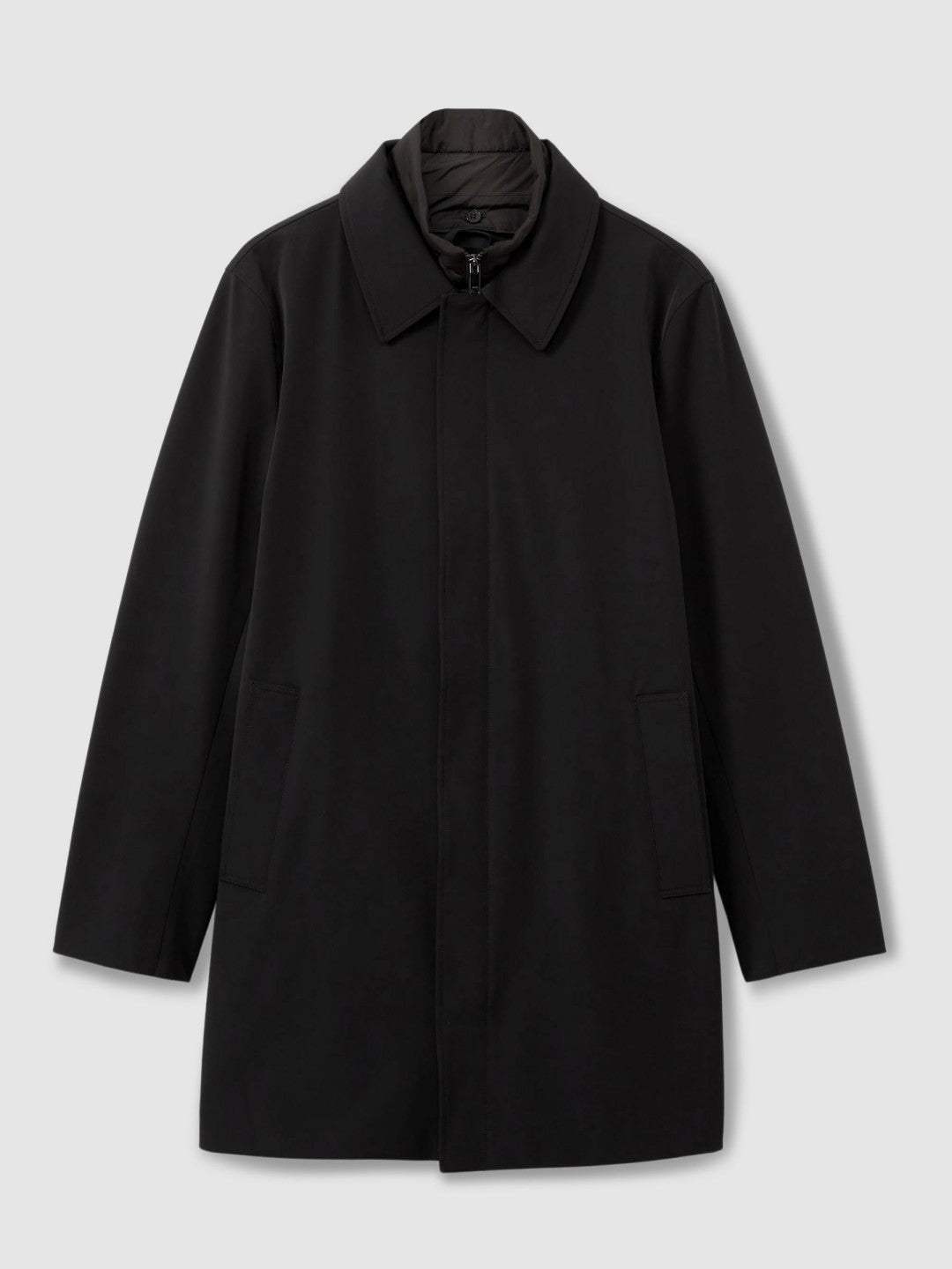 Reiss | Hybrid Removable Funnel Neck Overcoat in Black