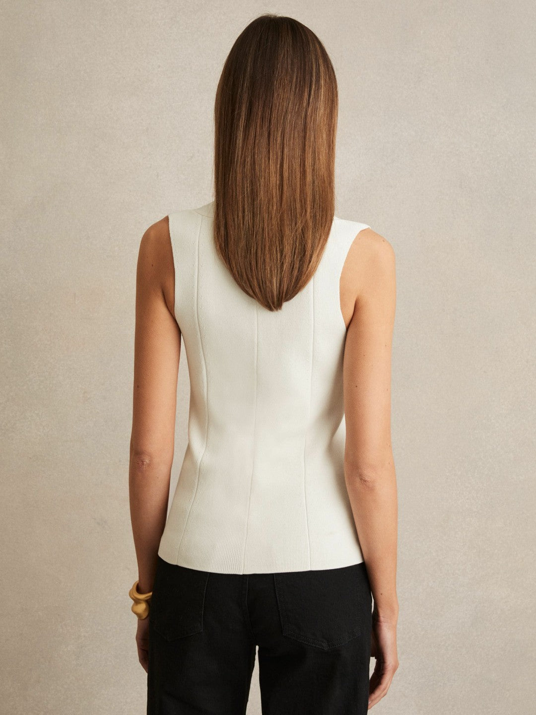 Reiss | Knitted Sleeveless V-Neck Vest in Ivory
