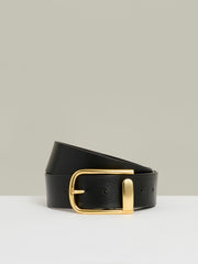Reiss | Leather Half Keeper Belt in Black