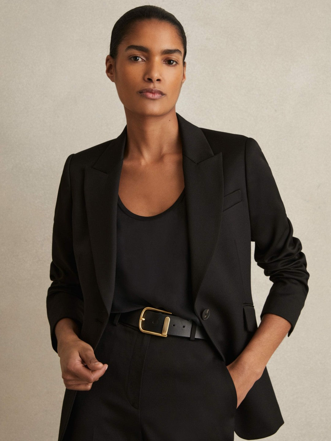 Reiss | Leather Half Keeper Belt in Black