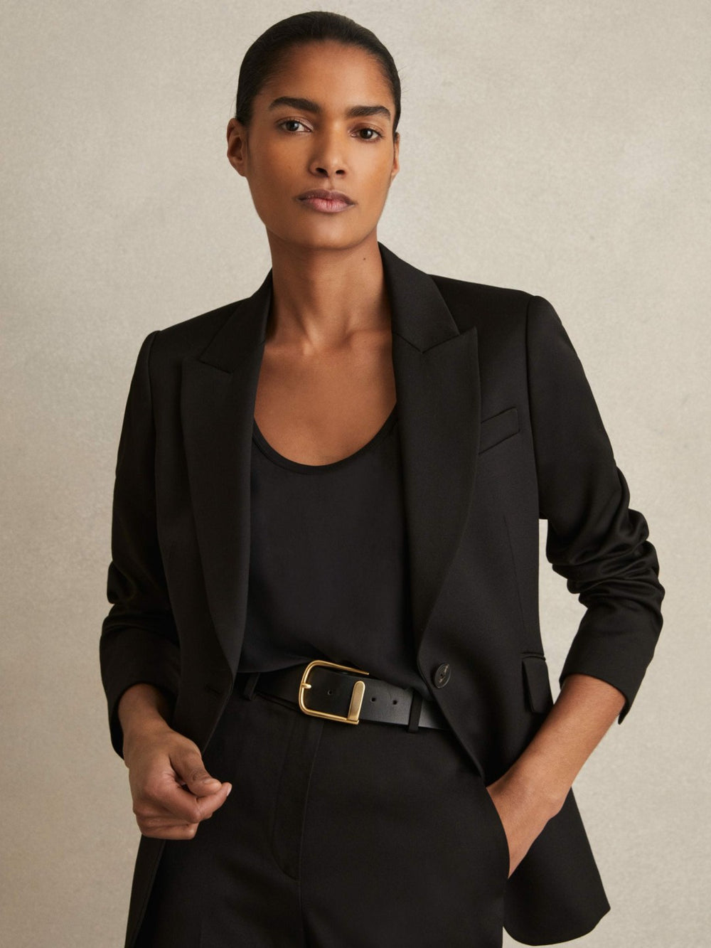 Reiss | Leather Half Keeper Belt in Black