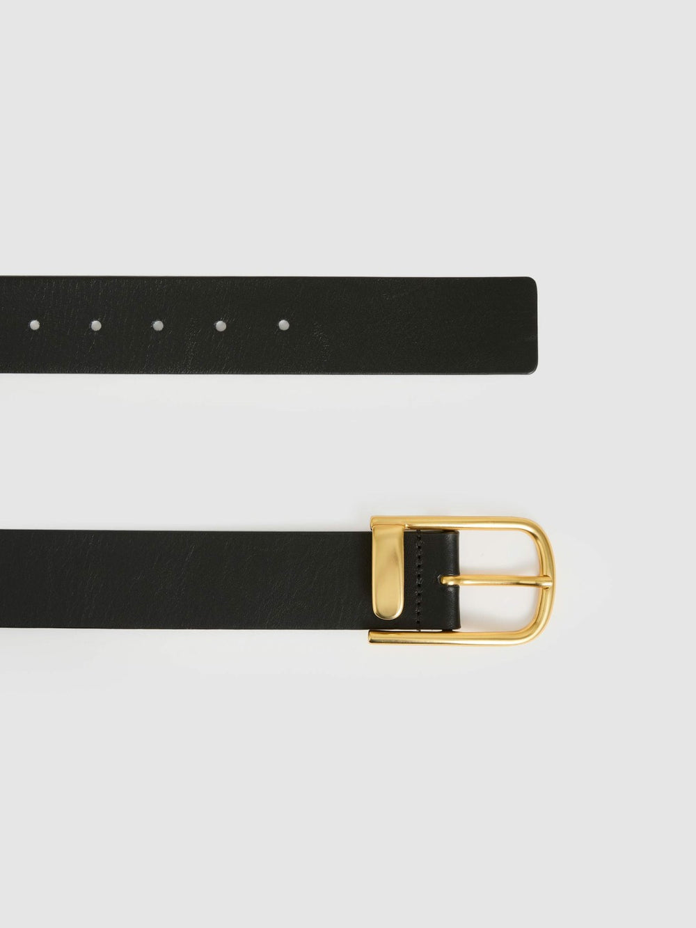 Reiss | Leather Half Keeper Belt in Black