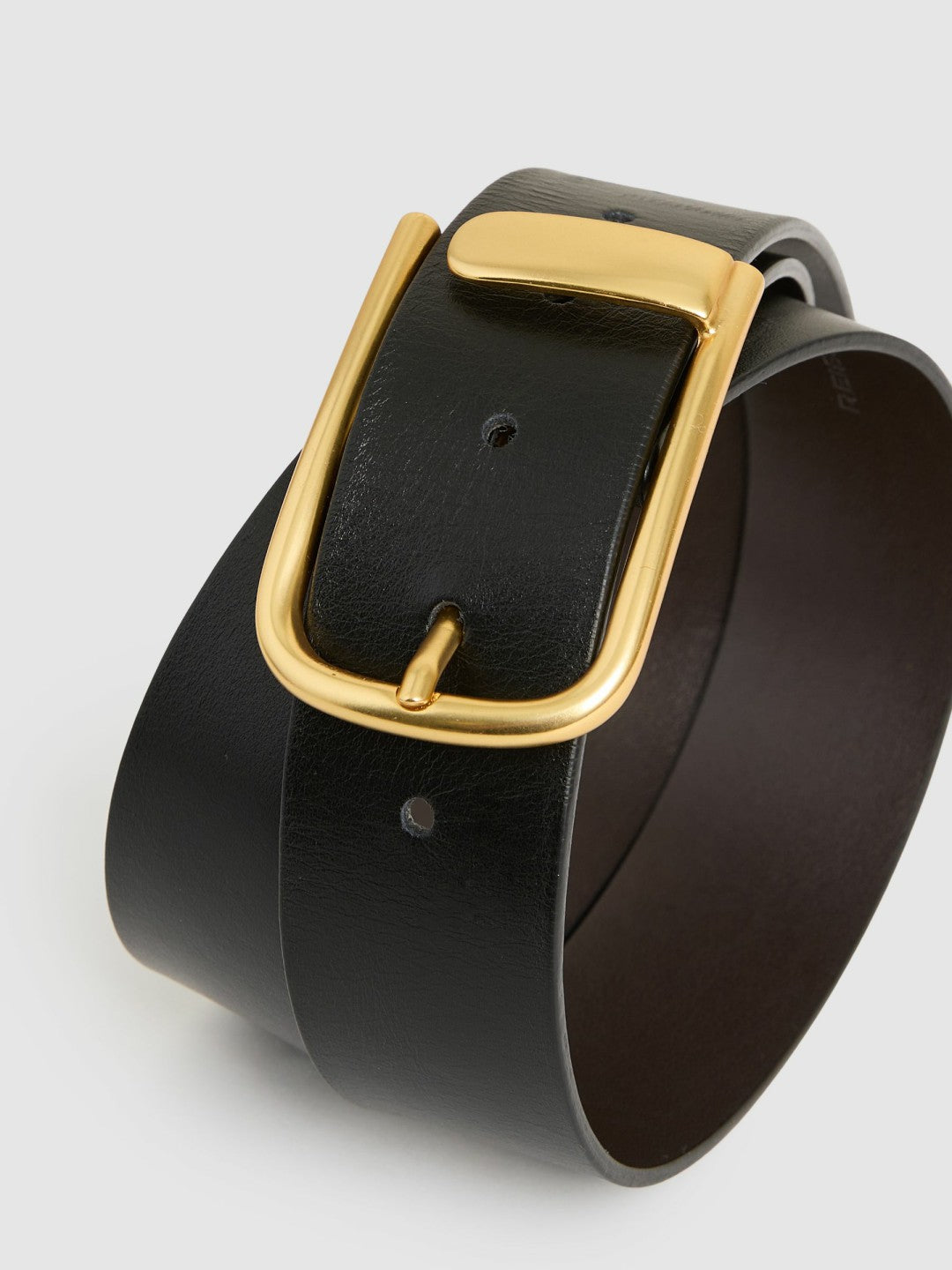 Reiss | Leather Half Keeper Belt in Black