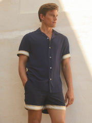 Reiss | | Ché Cuff Detail Cuban Collar Shirt in Navy