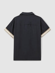 Reiss | | Ché Cuff Detail Cuban Collar Shirt in Navy