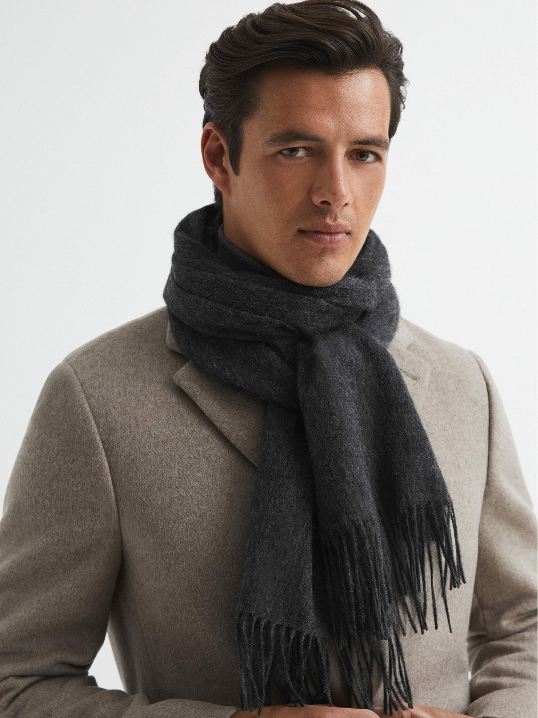 Reiss | Wool and Cashmere Scarf in Charcoal
