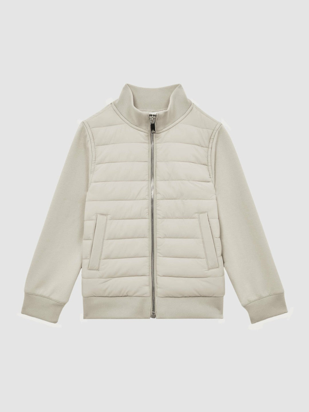 Reiss | 3-9 yrs Funnel Neck Quilted Hybrid Jacket in Stone