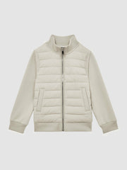 Reiss | 3-9 yrs Funnel Neck Quilted Hybrid Jacket in Stone