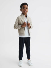 Reiss | 3-9 yrs Funnel Neck Quilted Hybrid Jacket in Stone