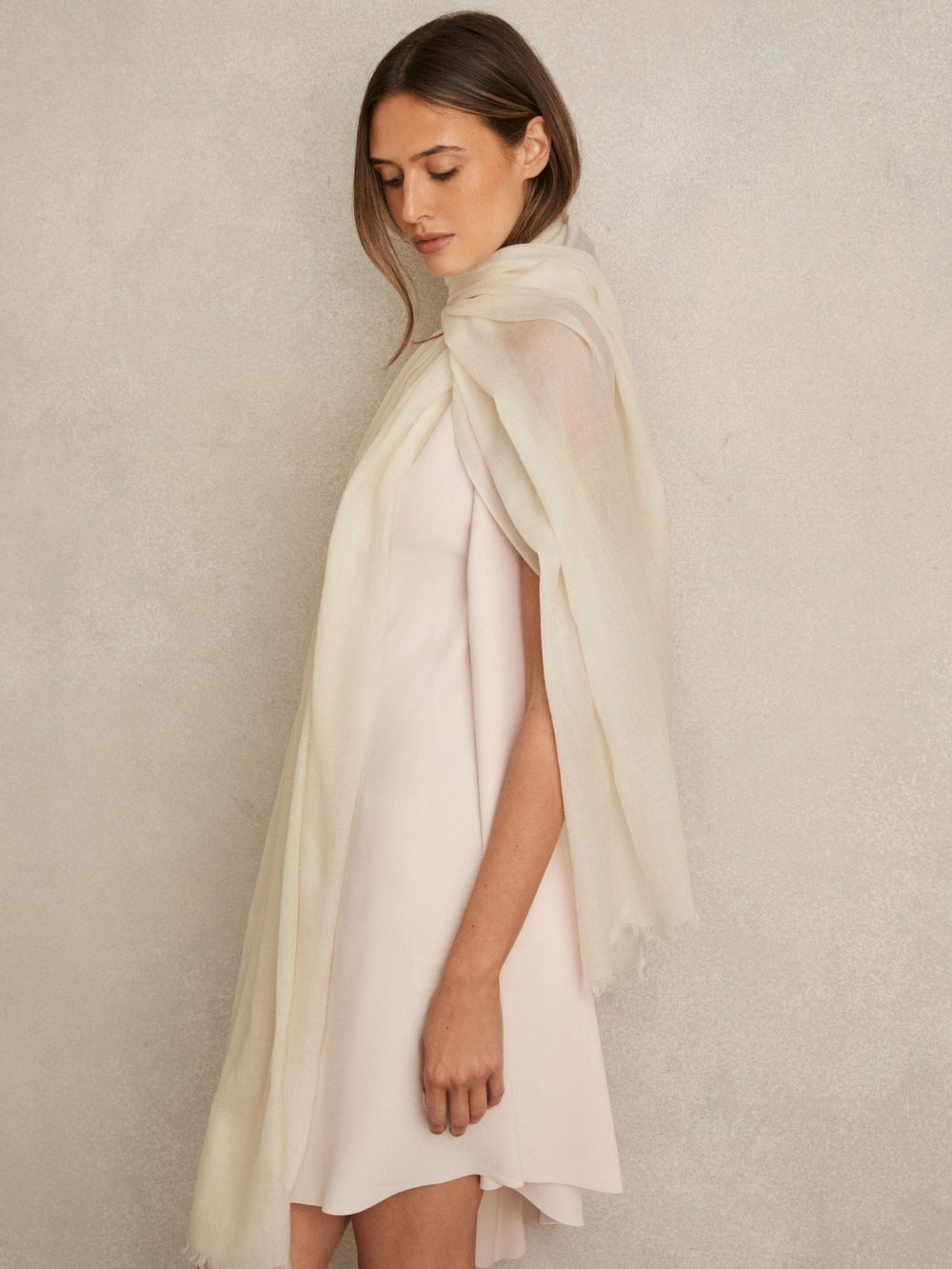 Reiss | Wool-Cashmere Lightweight Scarf in Off White