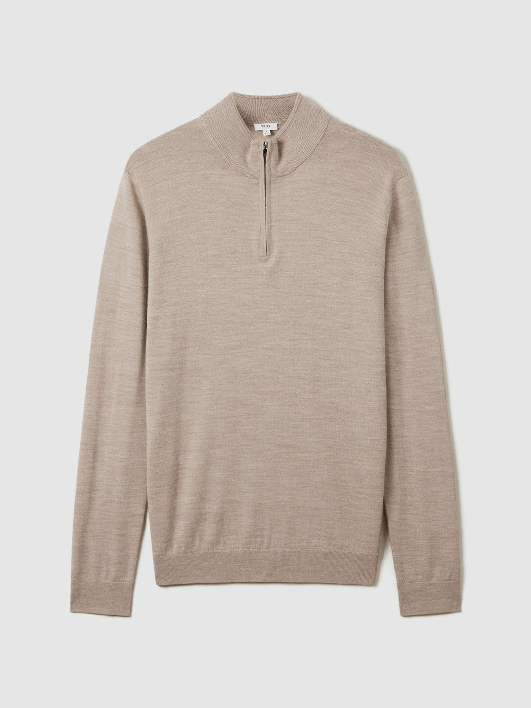 Reiss | Merino Wool Half-Zip Jumper in Wheat Melange
