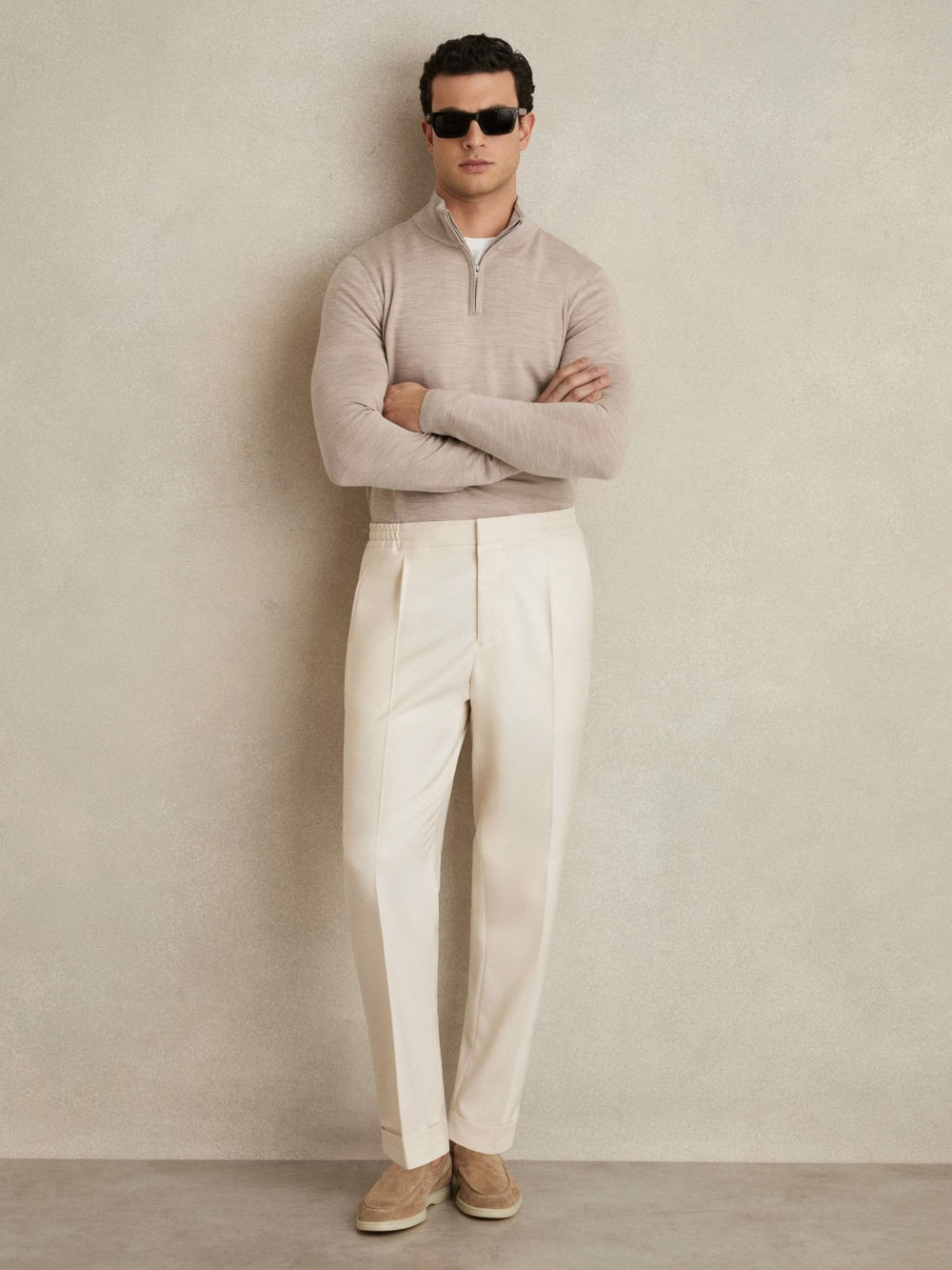 Reiss | Merino Wool Half-Zip Jumper in Wheat Melange